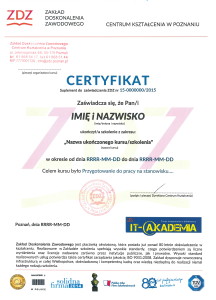 Certyfikat - suplement do zaświadczenia o ukończeniu kursu/szkolenia